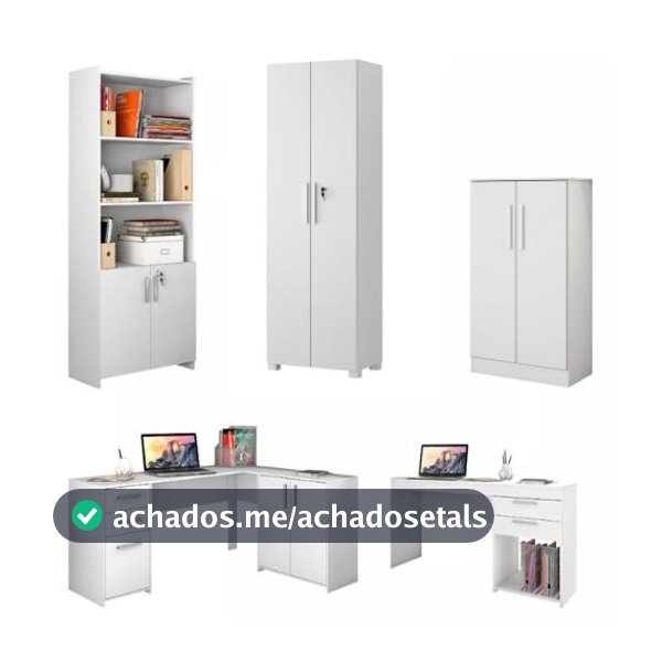 Conjunto Para Escritório 2 Mesas 2 Armários Altos 1 Armário Baixo Notável Móveis