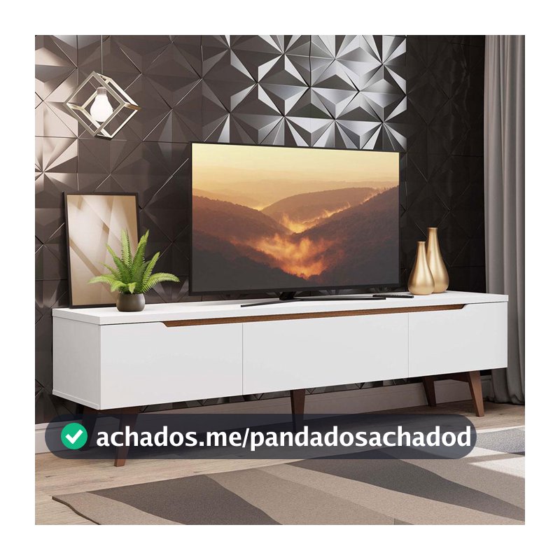 Rack Retrô para TV Reims Madesa até 75 Polegadas Pés de Madeira - Branco