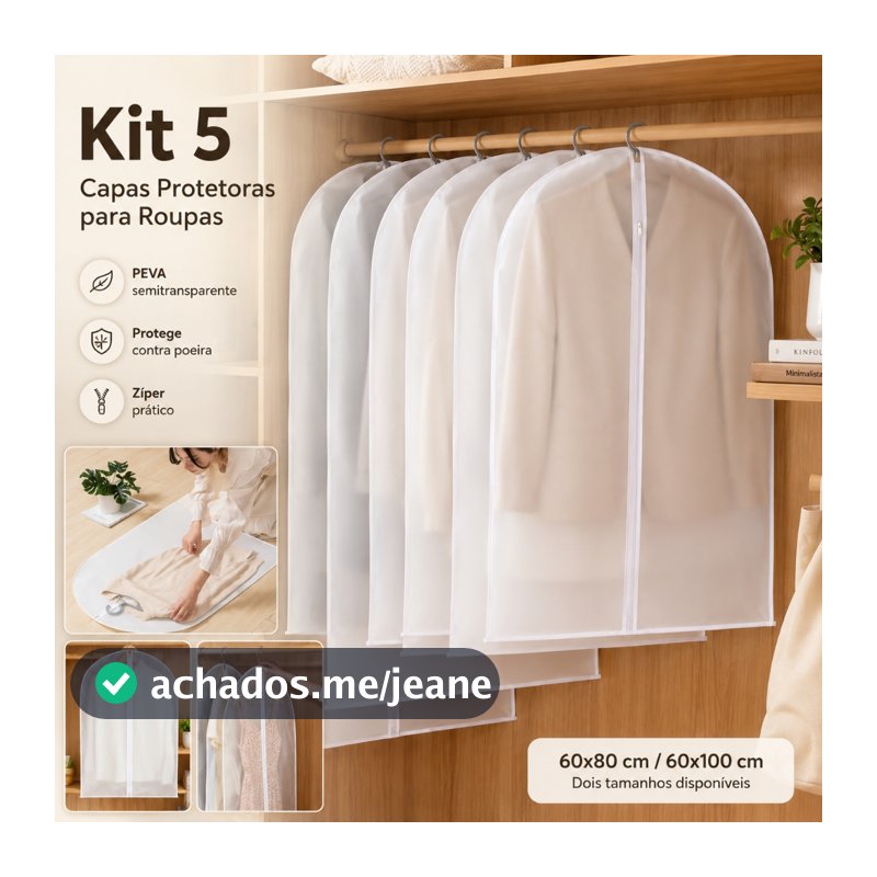 Conjunto de 5 peças de Material PEVA com capa protetora de roupas com zíper adequada para roupas
