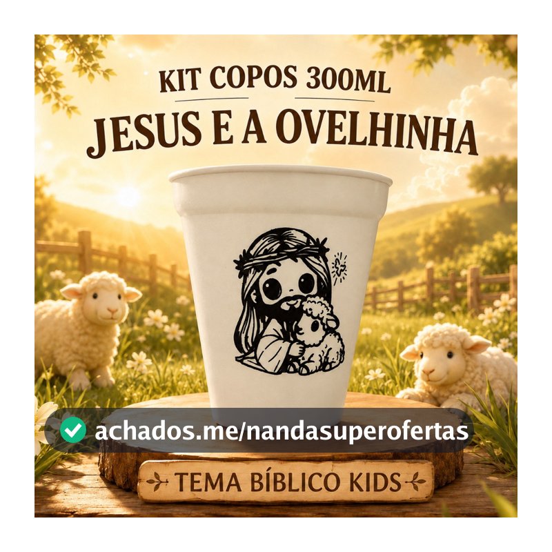 Kit de 10 a 50 Copos para Colorir Temas Bíblicos – Jesus e Ovelhinha, 300ml, Brindes Infantis, Cristãos 🕊️