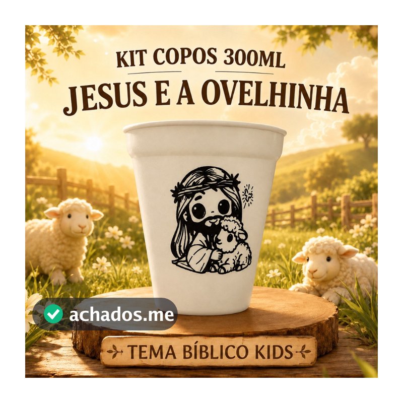 Kit de 10 a 50 Copos para Colorir Temas Bíblicos – Jesus e Ovelhinha, 300ml, Brindes Infantis, Cristãos 🕊️
