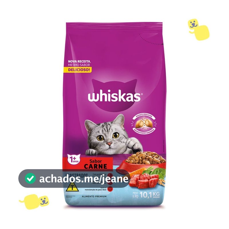 Ração Whiskas 10Kg Ração Gato Castrado Adulto 1+ Sabor Carne Ração para Gatos Castrados 10kg