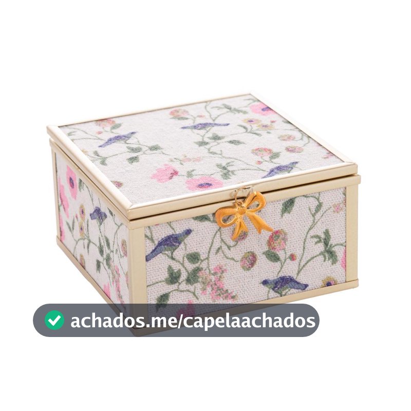 Porta Joias Blossom Garden Dourado Metal 10x11x5,5cm Caixa Organizadora Anéis Brincos Colar Decorativo Presente Feminino
