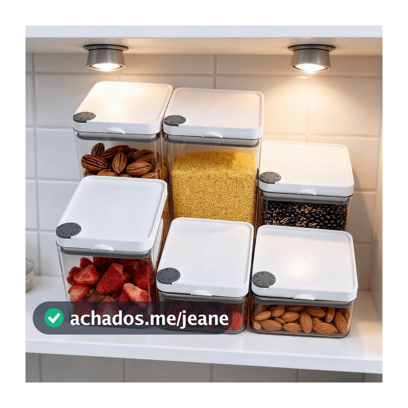 Escolha Seu Kit Potes Herméticos para Mantimentos de Cozinha Alimentos Armário Acrílico Plástico