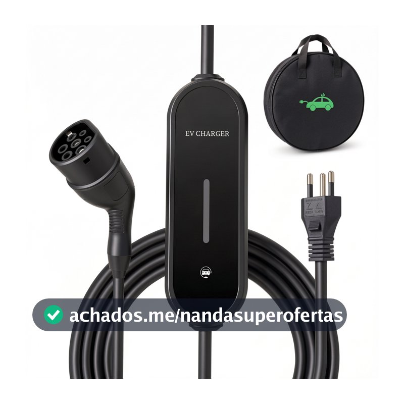 Carregador Portátil EV 7kW/3,5kW com Adaptador Azul | Bivolt 127V/220V | Cabo Cobre Puro 5m TPE | IP54