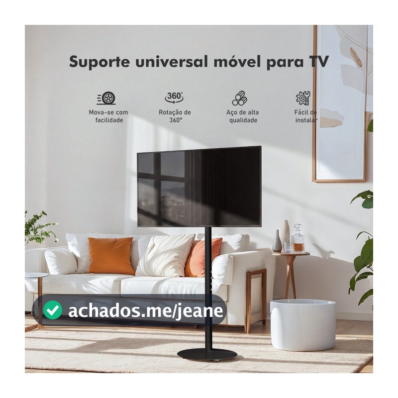 Suporte móvel para TV 360 graus 50kg 24 a 46 polegadas com canaleta para cabos rodízio giratório
