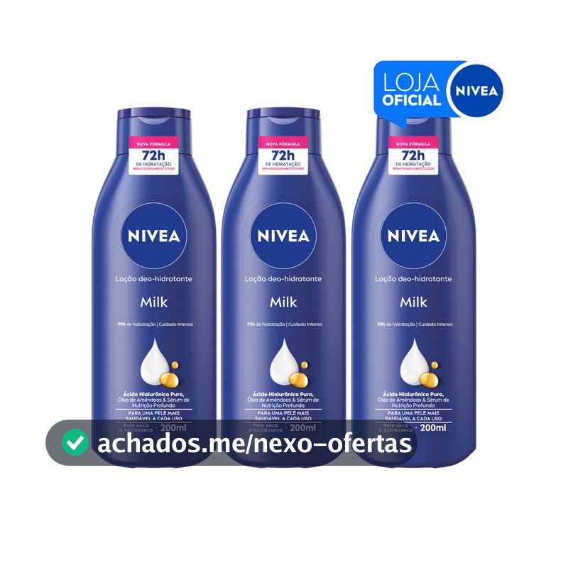 NIVEA Loção Hidratante Milk Pele Seca a Extrasseca 200ml - 3 Unidades
