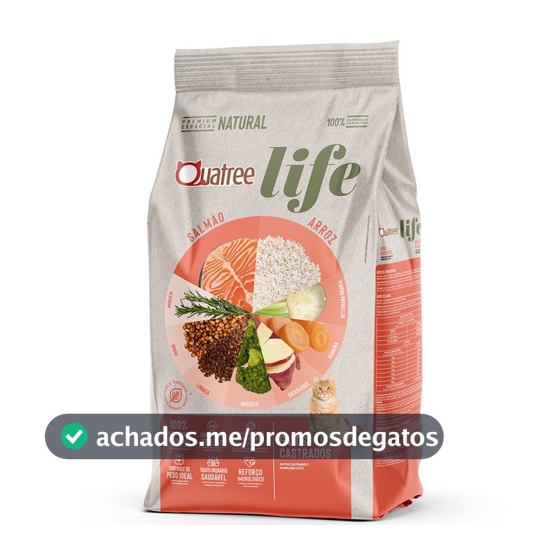 Ração Quatree Life Salmão e Arroz para Gatos Castrados - 10kg