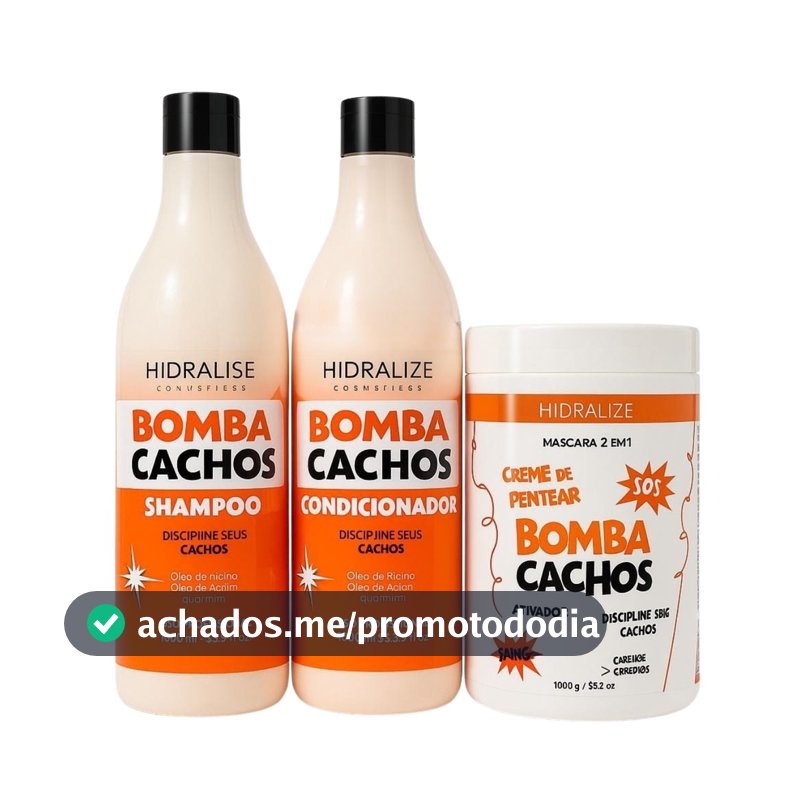Kit Bomba Cachos Hidralise 3 Itens – Shampoo 1L + Condicionador 1L + Máscara 2 em 1 - Hidralise