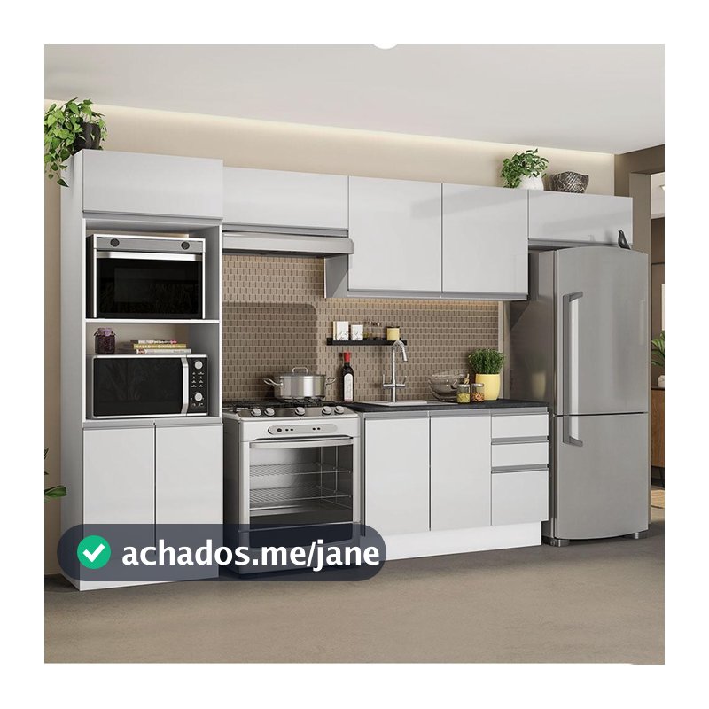 Cozinha Completa Madesa 100% MDF Acordes Com Armário e Balcão Portas Branco Brilho