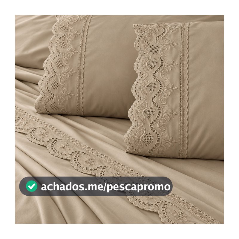 Jogo de Lençol 400 Fios Casal Queen King Solteiro Bordado Inglês 3 e 4 Peças com Elástico Toque Macio Premium