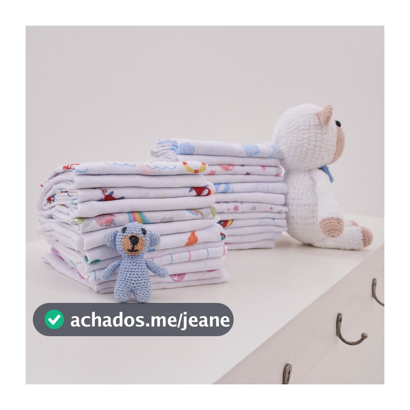 Kit 10 Pano De Boca Fraldinha Luxo Estampada 35x35cm Comum Pacote 100% Algodão