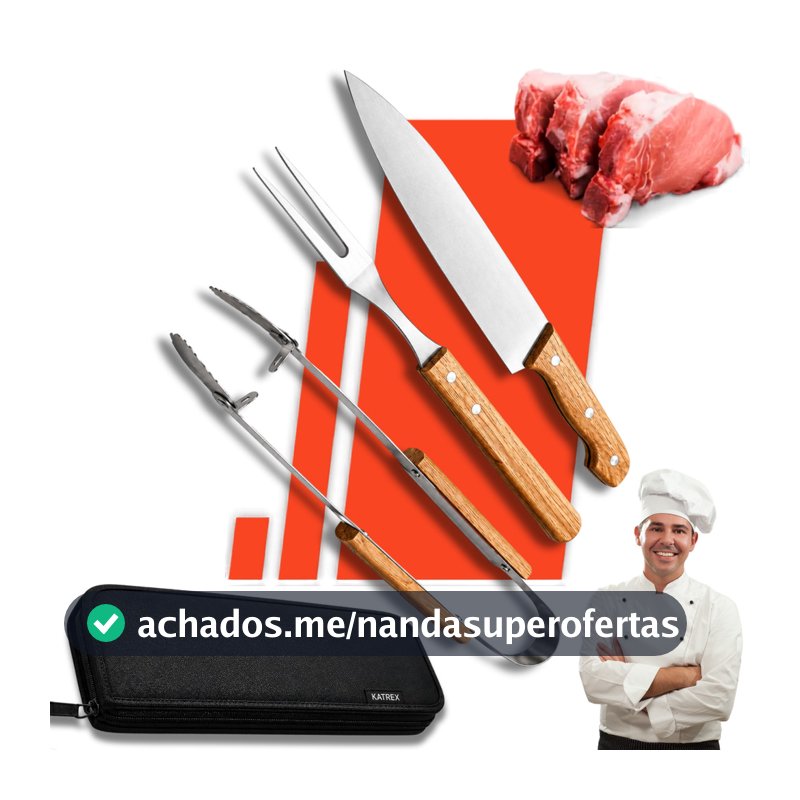 Kit Churrasco Profissional 3 Peças Inox Faca Garfo Pegador Estojo Maleta Bolsa Churrasqueiro Conjunto Utensílios Aço