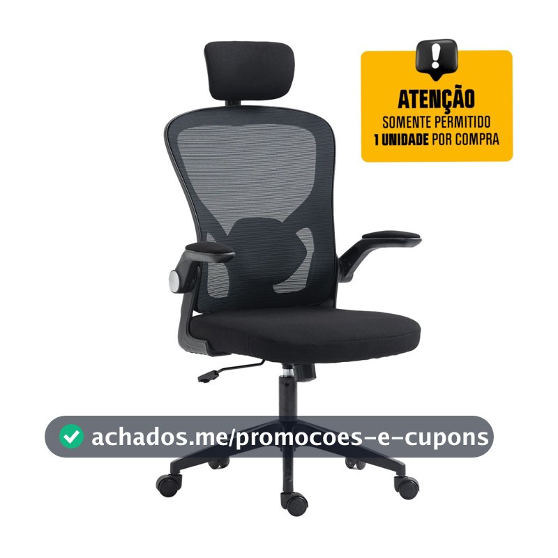 Cadeira Escritório Diretor Giratória Dr.Office, Mesh, Braço Ajustável, Regulagem de Altura, Preta