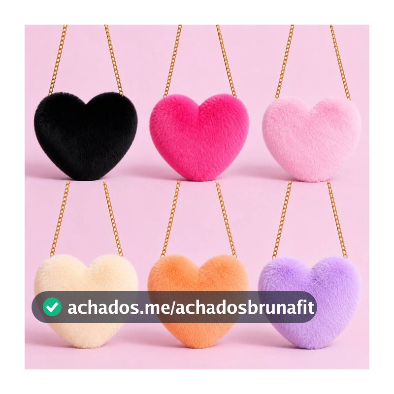 Bolsa Infantil Pelúcia Coração Blogueira Menina Criança Estilosa Corrente Transversal com Zíper