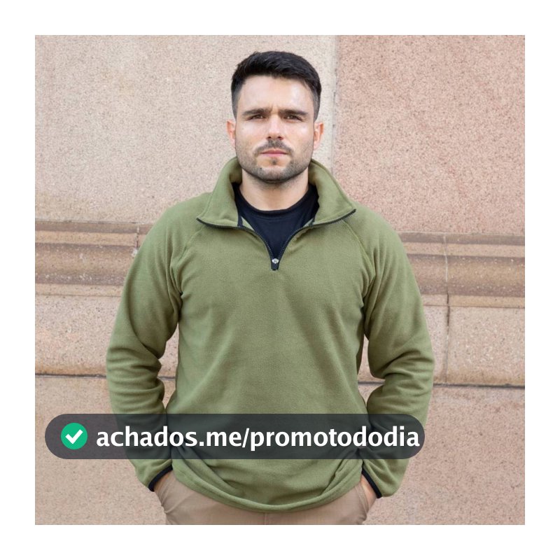 Casaco Masculino Verde Moletom Microfibra Fleece Soft Básico Casual Sem Capuz Leve Quente Gola Alta