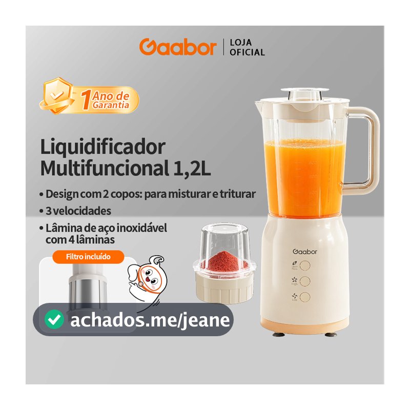 Gaabor Liquidificador Processador 3 Vasos Antiaderente Fácil Limpeza Bivolt JM-12E01A