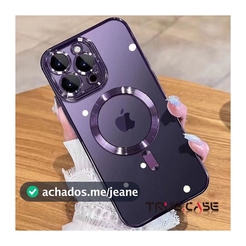 Capinha capa case magsafe eletroplateada com proteção de lente para iphone 11 12 13 14 15 16 17 18 7/8plus promax