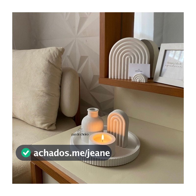 Kit NEUTRAL: Vaso Aesthetic + Arco + Vela Exclusiva e Bandeja 20cm | Produto Artesanal.