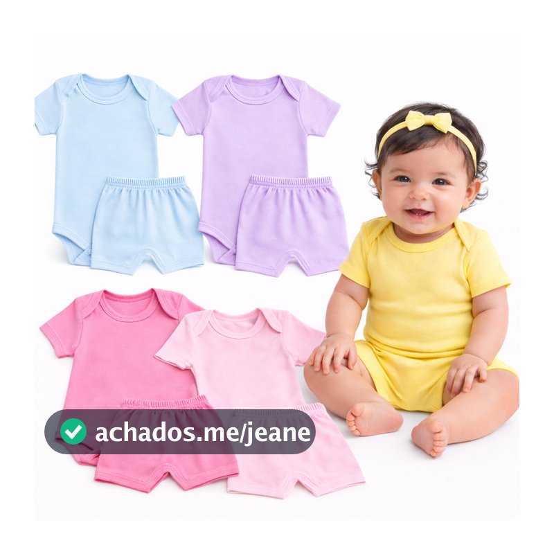 kit 4 peças Body + Shortinhos Menina e Menino Manga Curta verão para bebe infantil tapa fralda