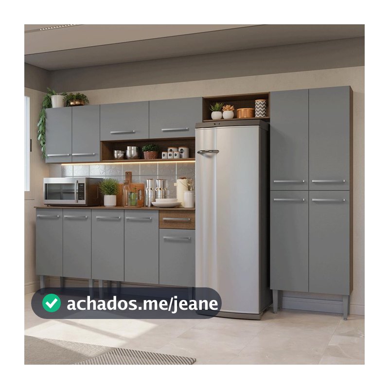 Armário de Cozinha Completa 293cm Rustic/Cinza Emilly Madesa 011
