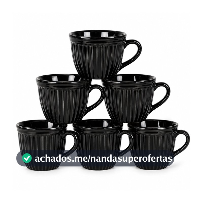 Kit Jogo 6 Xícaras 210ml Caneca Canelada Em Porcelana Chá Café Presente Nao Personalizada