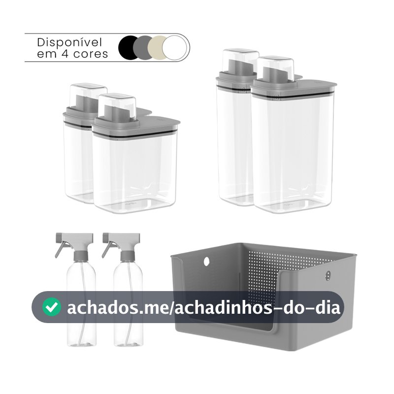 Kit Lavanderia 7 Peças Cesto Organizador + Dispenser Sabão 1,5L e 2,3L + Borrifador