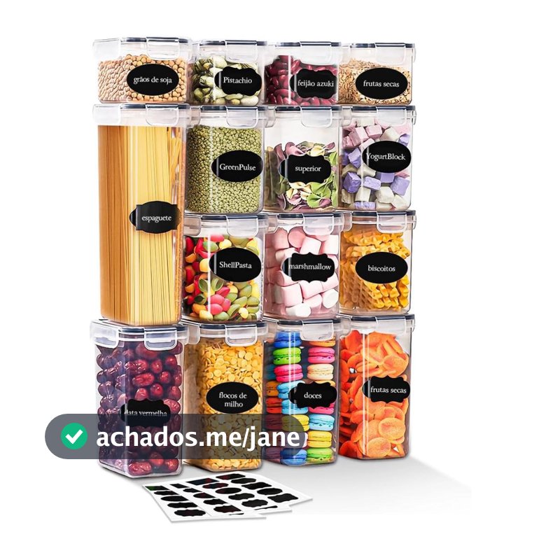 Kit 15 Potes Herméticos Mantimentos Quadrado Cozinha Tampa Trava Recipientes De Organização Luvinco