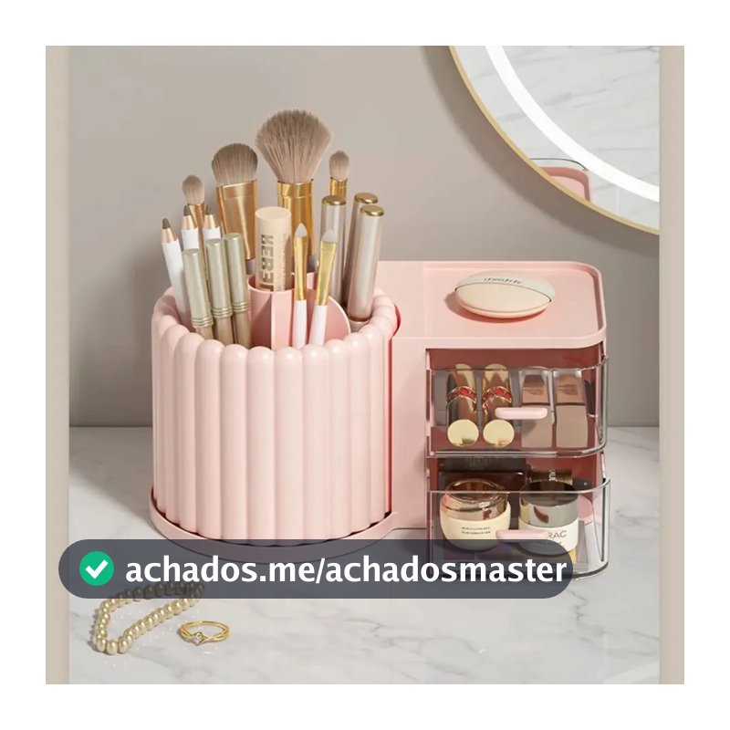 Organizador porta pincel ou caneta giratório 360 com gaveta
