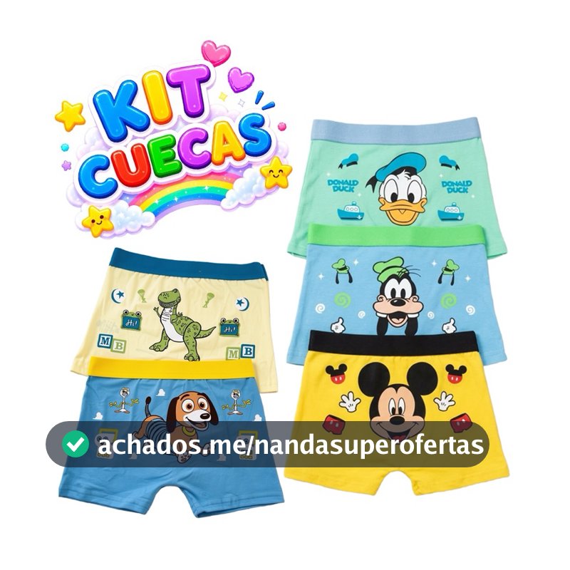 Kit 2, 3, 5 ou 10 Cuecas Infantis Menino em Algodão Temáticas Sortidas
