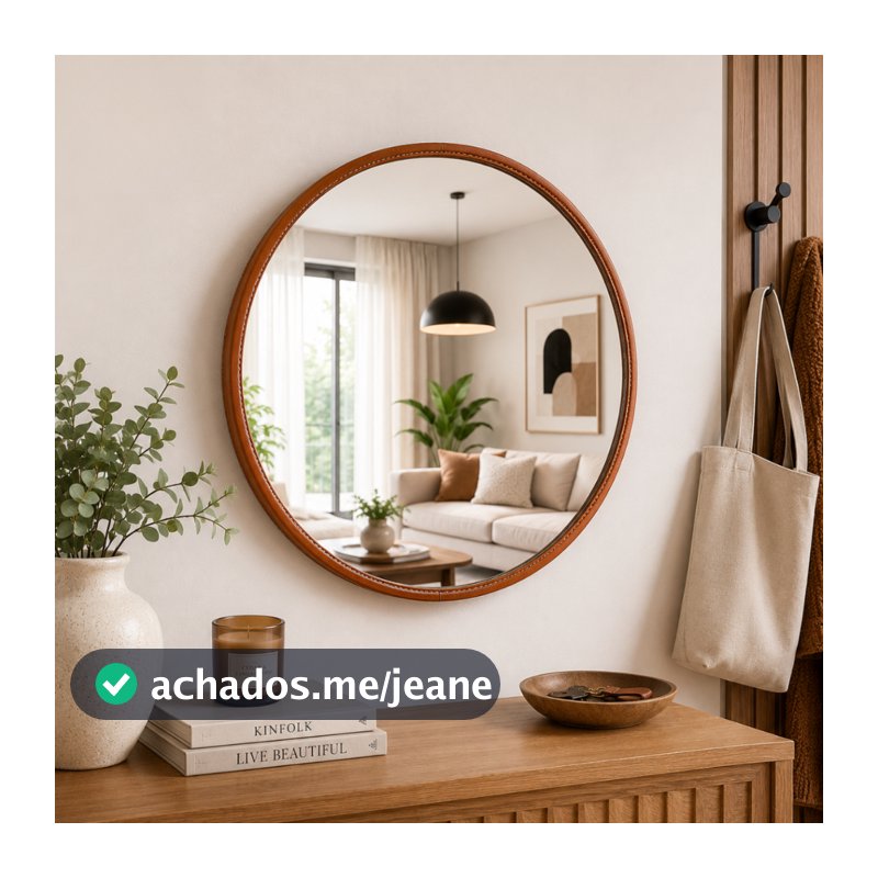 Espelho Para Banheiro Redondo Penteadeira Decorativo Sala Quarto Hall Adnet Costurado 60cm Sem Alça