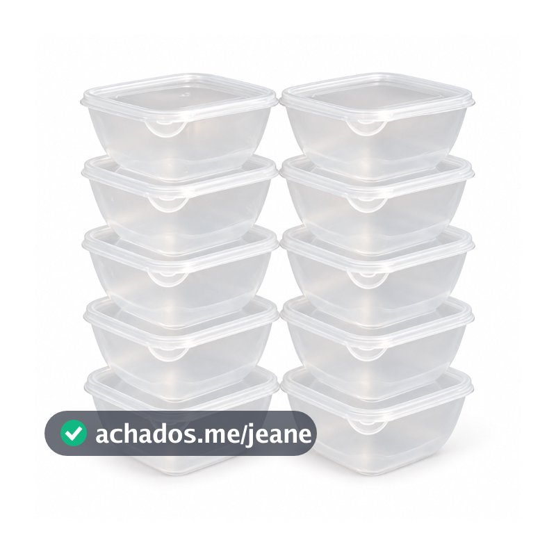 Kit com 15 Potes Quadrados 500 ML Linha Cristal Herméticos Livre de BPA Marmita Fitness Pequenas Porções