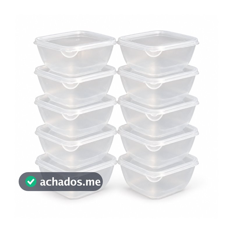 Kit com 15 Potes Quadrados 500 ML Linha Cristal Herméticos Livre de BPA Marmita Fitness Pequenas Porções