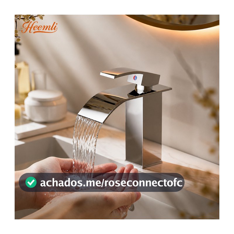 Heemli Torneira Cascata para Banheiro Inox Quadrada Baixa Misturador Preta Cromada