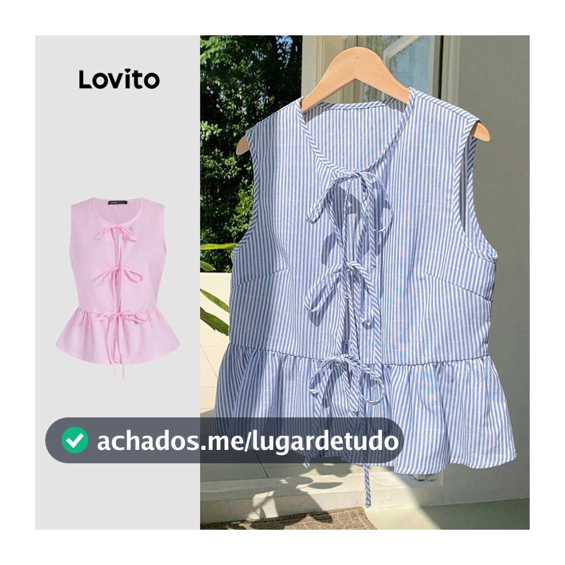 Lovito Férias Regata Listrada Com Amarração Frontal Primavera/verão Com Babados Para Mulheres L106AD080