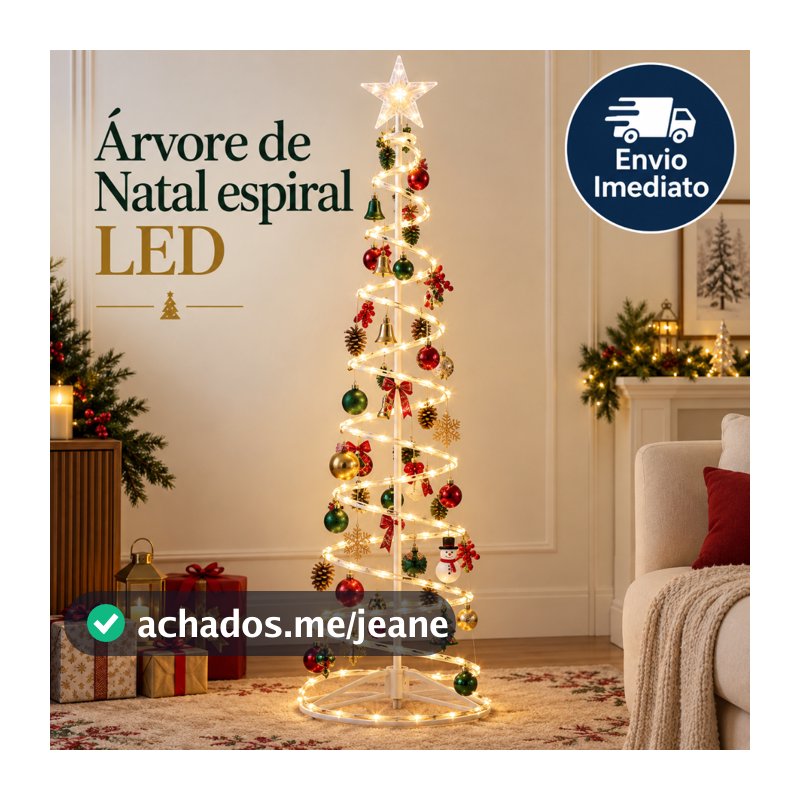 Árvore de Natal Espiral LED 1,8m Iluminada  Decoração Natalina Festiva com Estrela