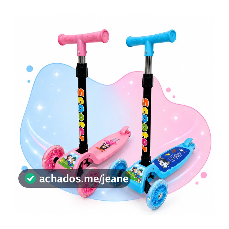 Patinete Infantil Dobrável 3 Rodas Luzes Led Ajustável Rosa Azul