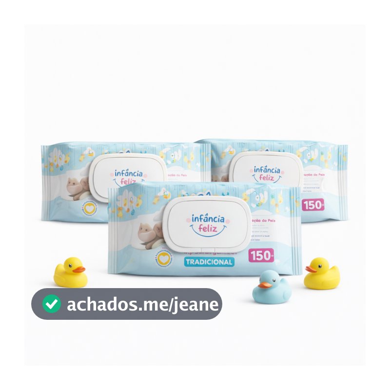 Kit 3 Toalhas Umedecidas Infância Feliz 150 Folhas 98% Água com Tampa Lenço Umedecido