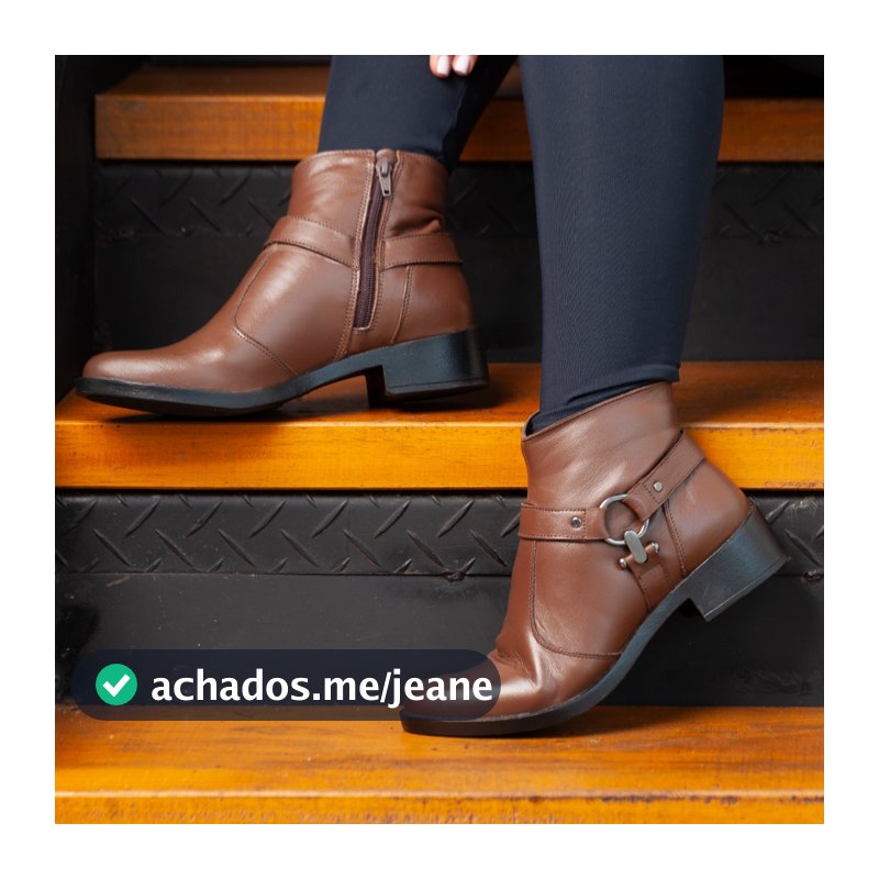 Bota Cano Curto Feminina Couro Legítimo Salto baixo Bloco Grosso  Casual Confortável