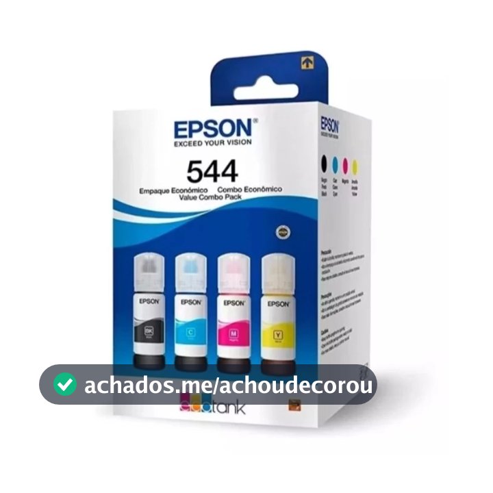 Kit 4 Garrafas de Tnta Epson 544 Original, Preto, Ciano, Magenta, Amarelo