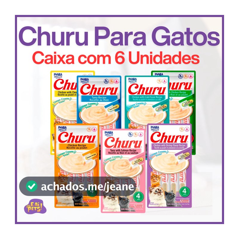 Petisco Churu para Gatos INABA Cremoso – Caixa com 24 Sachês (6 Embalagens com 4 Unidades)
