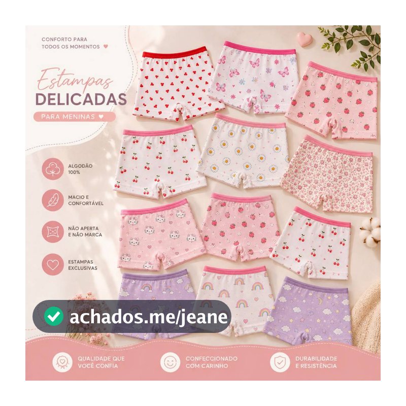 Kit até 12 Calcinhas Boxer Infantil Menina Microfibra Feminina Conforto Premium 2 a 10 Anos