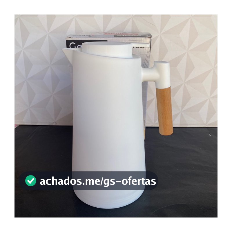 Garrafa térmica de café branca com cabo de bambu 1 litro Lyor para cantinho do cafe - termica de plastico bico e botão