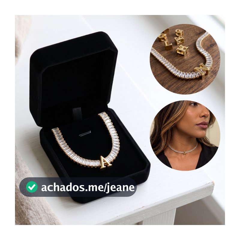 COLAR CHOKER LETRA PERSONALIZADA RIVIERA + CAIXINHA DE VELUDO