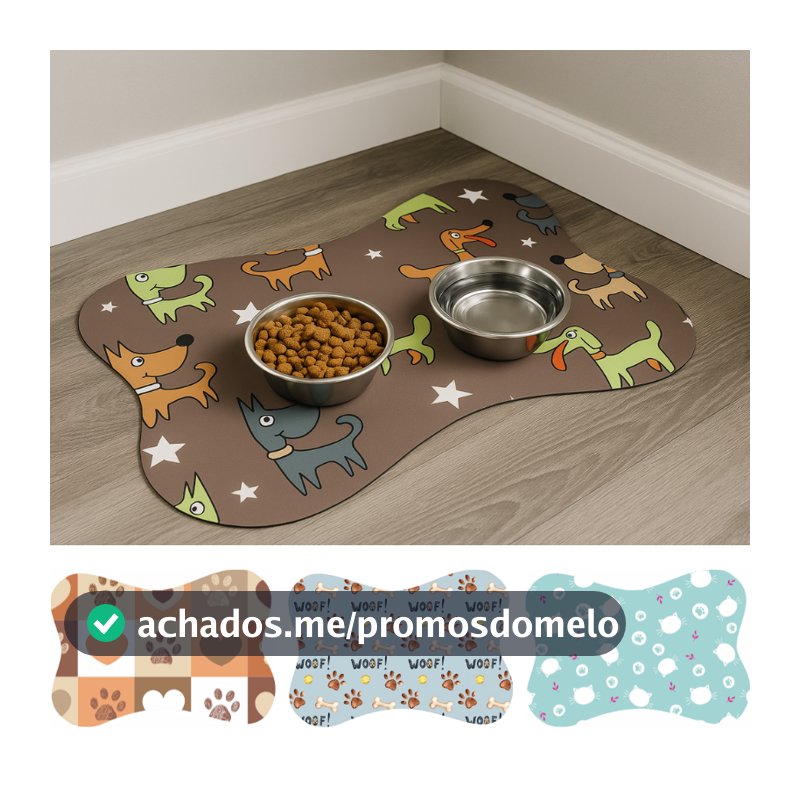 Tapete para Comedouro Pet Antiderrapante - Ossinho - 29cm x 43cm
