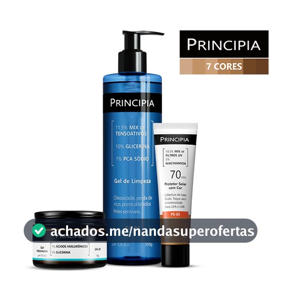 Principia Kit Limpa Hidrata e Protege c/ Gel de Limpeza GL-02 +Gel Hidratante GH-01 + Protetor Cor PS-05 FPS 70