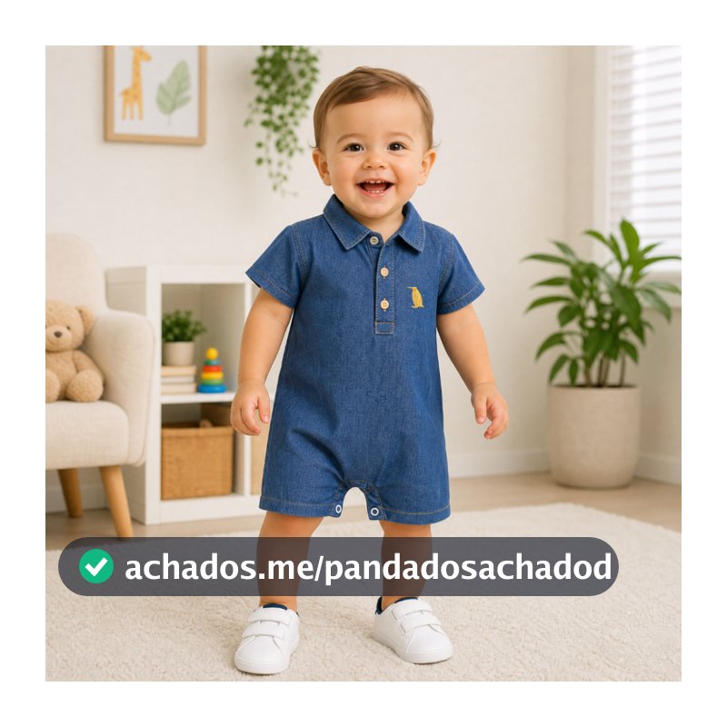 Macacão Curto de Bebê Jeans Estilisado Fashionista com Botões Natal Festas Casamento