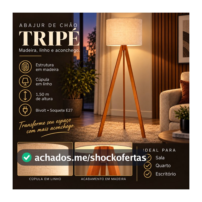 Abajur De Madeira Rustico Tripe Lindo Alto Decorativo Bivolt