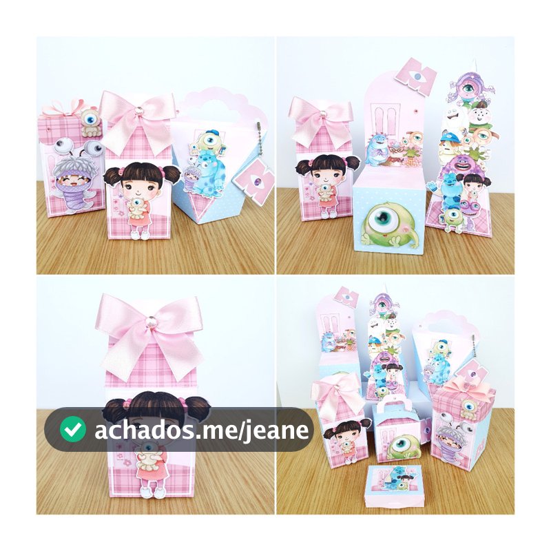 Kit Festa Caixinhas Personalizadas - TEMA Monstro SA Rosa 5 Modelos
