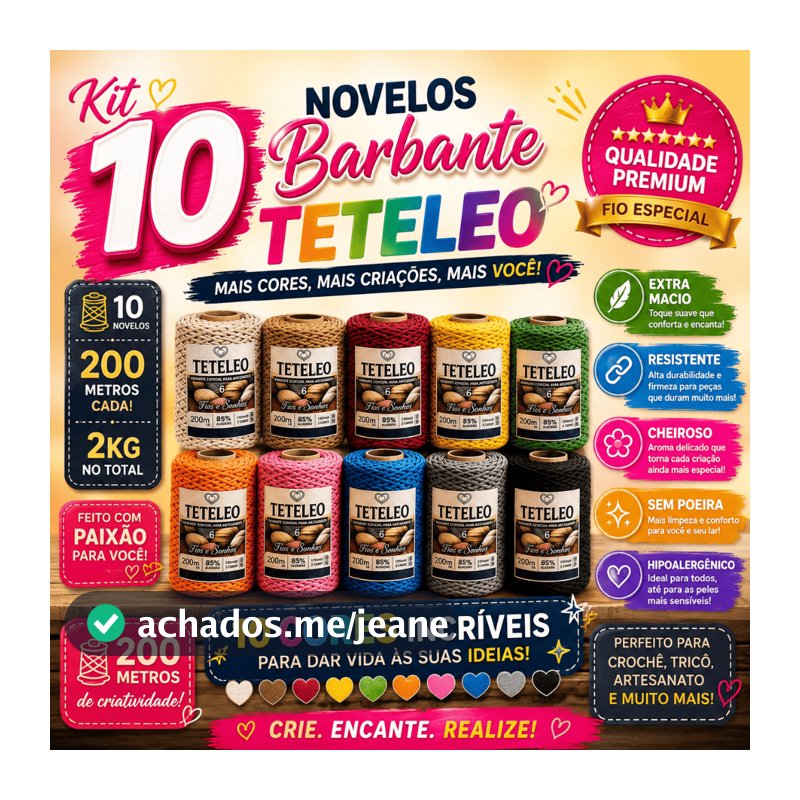 Kit 10 Novelos de Barbante Hipoalergênico Teteleo Nº 6 Extra Macio Sem Poeira E Com Aroma